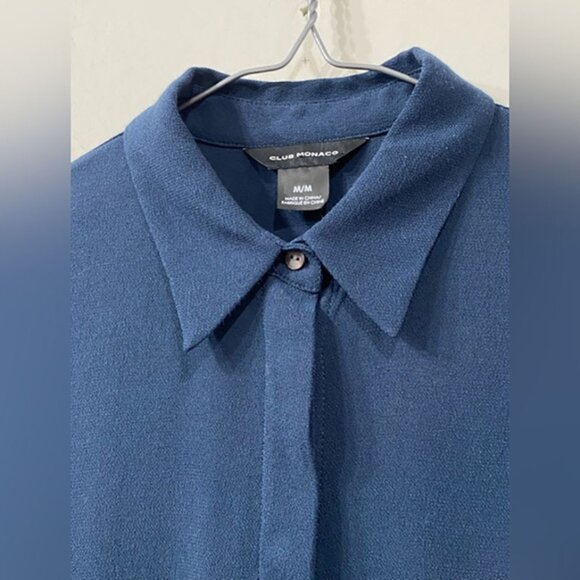 Club Monaco Short Sleeve Front Fully Buttoned Collar Blouse Top Ruffles M - Picture 2 of 10